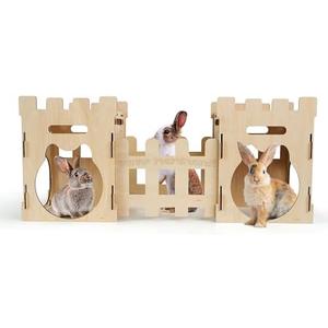 HIIMALEX Extra Large Bunny Castles Hideout Split Balcony for Indoor Bunnies Climbing Tower with Tunnel Sturdy House for Rabbits Ferrets Guinea Pigs Hamsters Ventilated Enrichment Toys Habitat