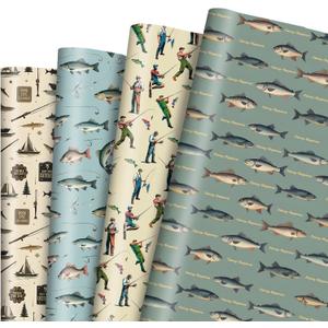 Pineraap Fishing Wrapping Paper 12 Sheets Vintage Fishing Angler Themed Gift Wrap Fish, Fisherman Design for Fishing Enthusiasts, Birthday, Father's Day, Retirement, Graduation 20" x 28"