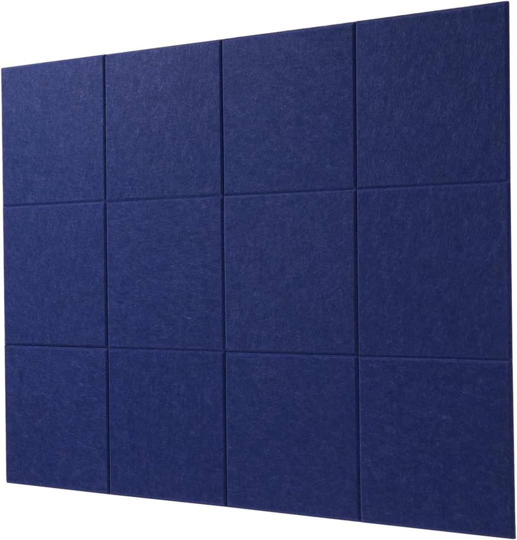 LAJAR Large Felt Wall Tiles, 12 Pack Cork Board Alternative with Removable Adhesive Tabs, Bulletin Pin Boards for Office, School and Home (Dark Blue)