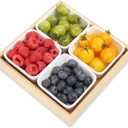 Ceramic Snack Bowls with Bamboo Tray Set,Divided Serving Bowls and Platters for Hosting & Party,Removable Serving Dishes for Chips and Dip,Fruit,Veggies,Candy and Snacks Kitchen Decor (4)