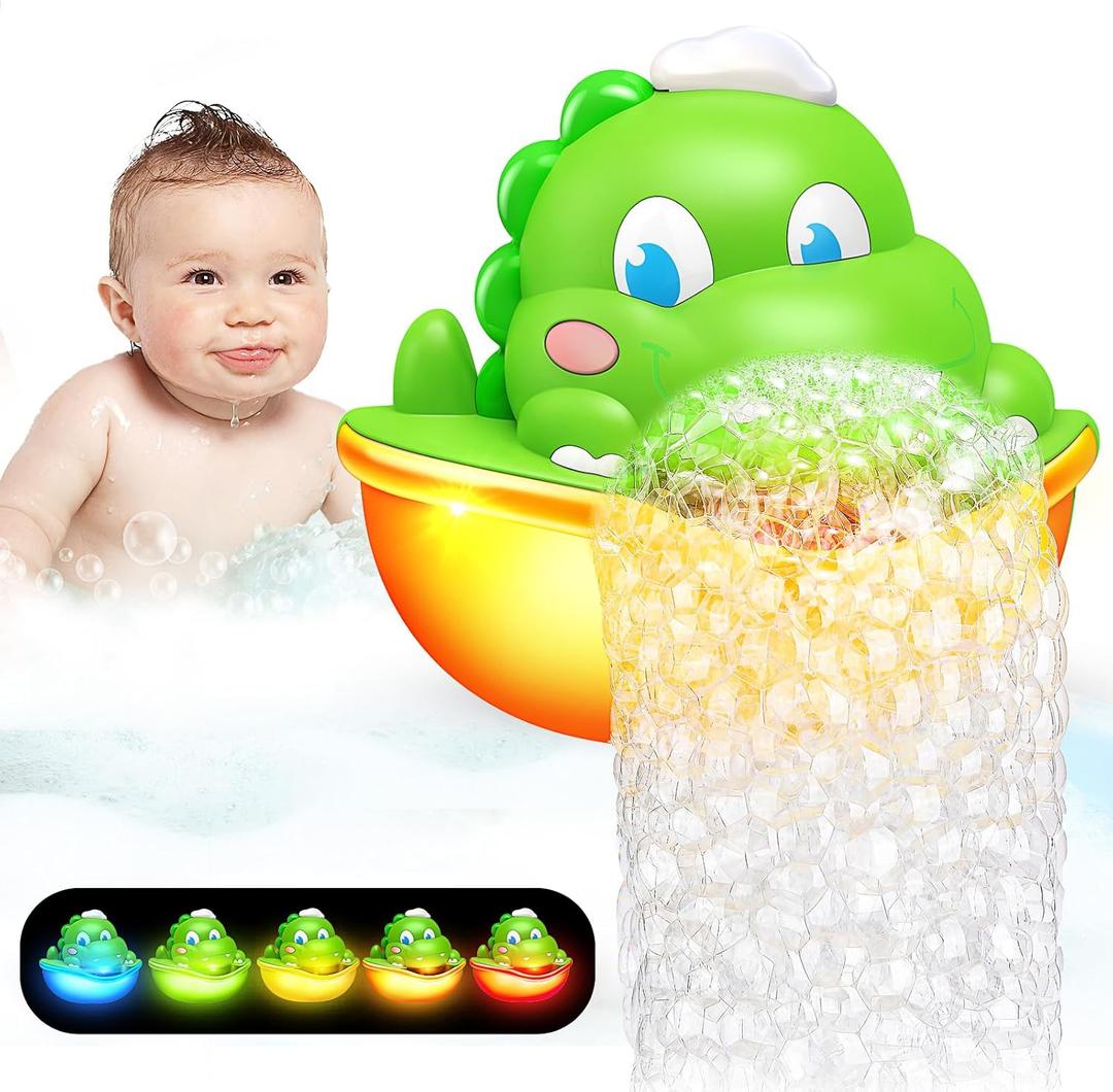 Dinosaur Baby Bath Toys Light Up Bath Bubble Machine with Colourful Light Bathtime Shower Bath Toys for Kids Ages 1-3 4-8 Birthday Gift Easter Basket Stuffers for Toddler Boys Girls