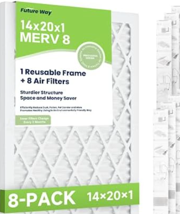 Future Way 14x20x1 Air Filters, 8-Pack with Reusable Frame, MERV 8, MPR 700 AC Furnace Filters, Space Saving & Cost-effective