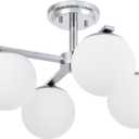 Chrome Semi Flush Mount Ceiling Light, 4-Ligh Modern Kitchen Lighting Fixtures with Globe Glass Shade, Hallway Light Fixtures Ceiling Mount for Dining Room, Living Room, Bedroom, Foyer