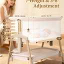 JevrJeur 3 in 1 Baby Bassinet with Wheels, Bedside Bassinet Sleeper for Newborn, Portable Baby Crib with 7 Adjustable Height & Large Storage Basket & Full-Mesh, Easy Folding Baby Bed for Infant,Beige