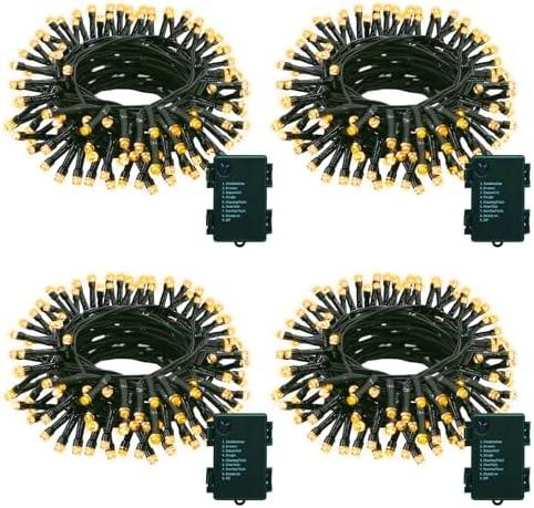 LumBelle 4 Pack String Lights Battery Operated, Each 23ft 70 LED Christmas Lights with Timer 8 Modes Fairy String Lights for Indoor Outdoor Wedding Garland Xmas Tree Decoration (Warm White)