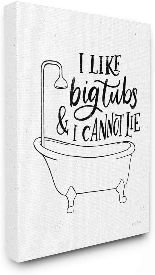 Stupell Industries I Like Big Tubs Bathroom Joke Black White Word Parody, Designed by Becky Thorns Wall Art, 30" x 40", Canvas