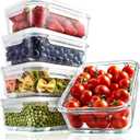 NutriChef 10-Piece Superior Glass Food Storage Containers Set (5 Containers + 5 Locking Lids),Stackable Meal-prep Design, BPA-free Airtight Clear Locking lids with Vent Lids & Air Hole, NCCLX5 (Transparent)