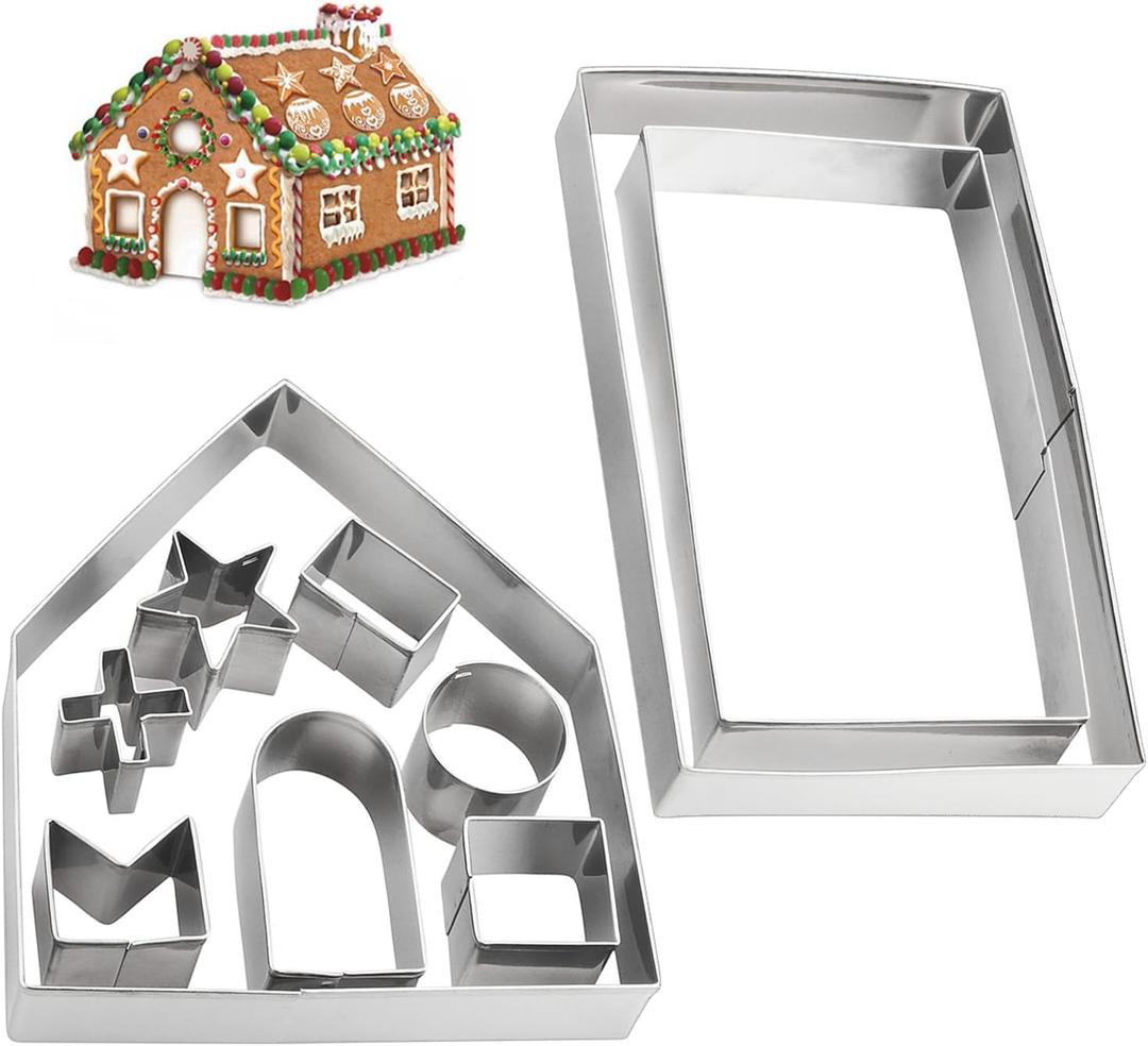 Gingerbread House Cookie Cutter Set - 3D Christmas Cookie Cutters - 10Pcs Gingerbread House Kit for Christmas, Halloween, Holiday, Winter (Gift Package)