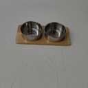 Elevated Cat Bowls, 15 Tilted Raised Cat Food Bowls Wood Pet Bowls with Stand Anti Vomiting 2 Stainless Steel Bowls for Cats and Puppy