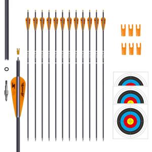31inch Carbon Arrow Archery Targeting Practice Hunting Arrows for Compound & Recurve Bow with Removable Tips(Pack of 12) (Orange White)