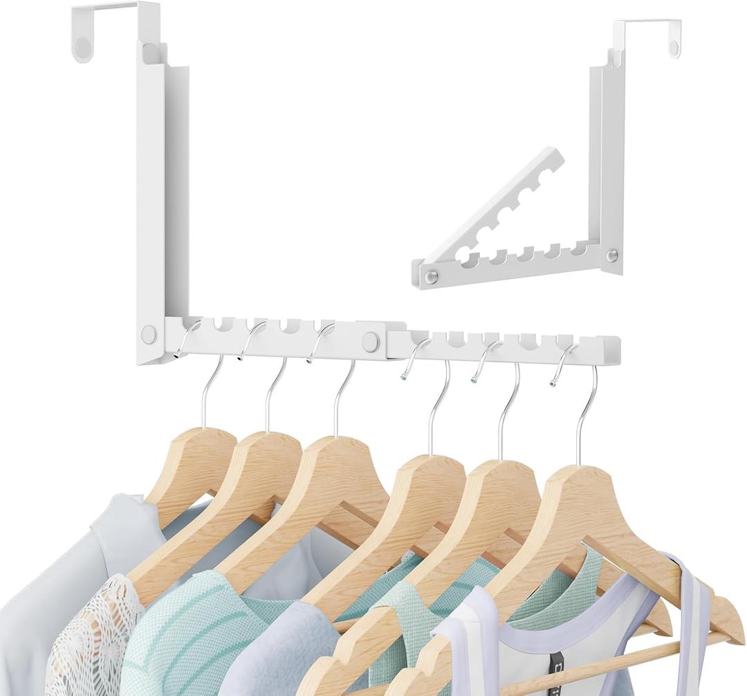 WLCSNG Over The Door Hooks, Extended Over The Door Clothes Hanger with 10 Ridges, Space-Saving Over The Door Rack, Door Hooks for Hanging Clothes, Larger Capacity Over The Door Hanger (1, White)