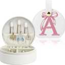 Travel Jewelry Case Organizer for Women  Small Portable Jewelry Box for Rings, Earrings, Necklaces  Personalized Initial Jewelry Holder with Bow Design, Mini Jewelry Storage Gift