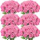 Jexine 50 Pcs Artificial Rose Flower Bulk Realistic Silk Fake Roses with Long Stem Plastic Artificial Flower Bouquet Real Looking for Home Wedding Centerpieces Party Decoration (Dark Pink Champagne)