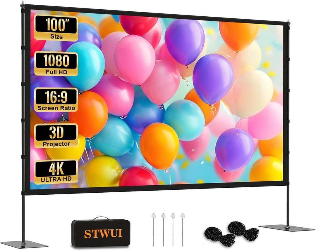 Projector Screen with Stand - 100 Inch Outdoor Projector Screen Portable Projector Screens 16:9 4K HD Outdoor Movie Screen with Carry Bag Can Enioy Home Theater Projection Screen