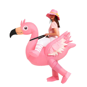 One Casa Inflatable Flamingo Costume Riding On Flamingo Air Blow up Funny Fancy Dress Party Halloween Costume for Adult