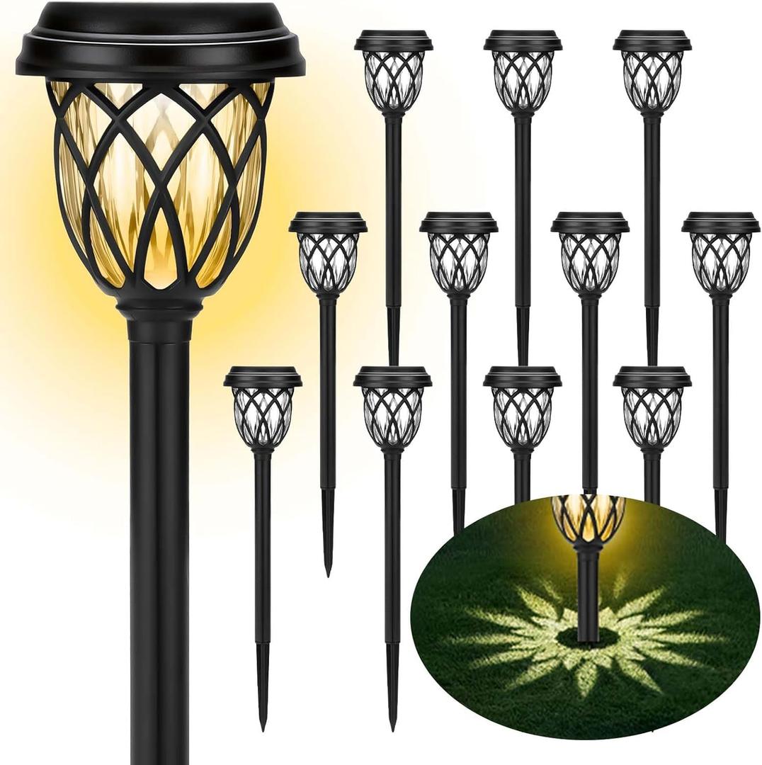 Solar Lights Outdoor 12 Pack Solar Garden Lights Waterproof IP65 Solar Landscape Lights Solar Pathway Lights for Patio, Yard, Driveway Decoration (Warm White)