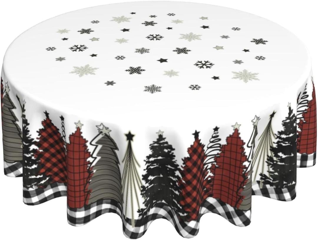 Christmas Tablecloth Winter Christmas Trees Buffalo Plaid Tablecloths Holiday Table Cloth for Farm Table Cover Tablecloths Christmas Home Decorations for Kitchen Party Dinner Picnic (60" x 60" Round)