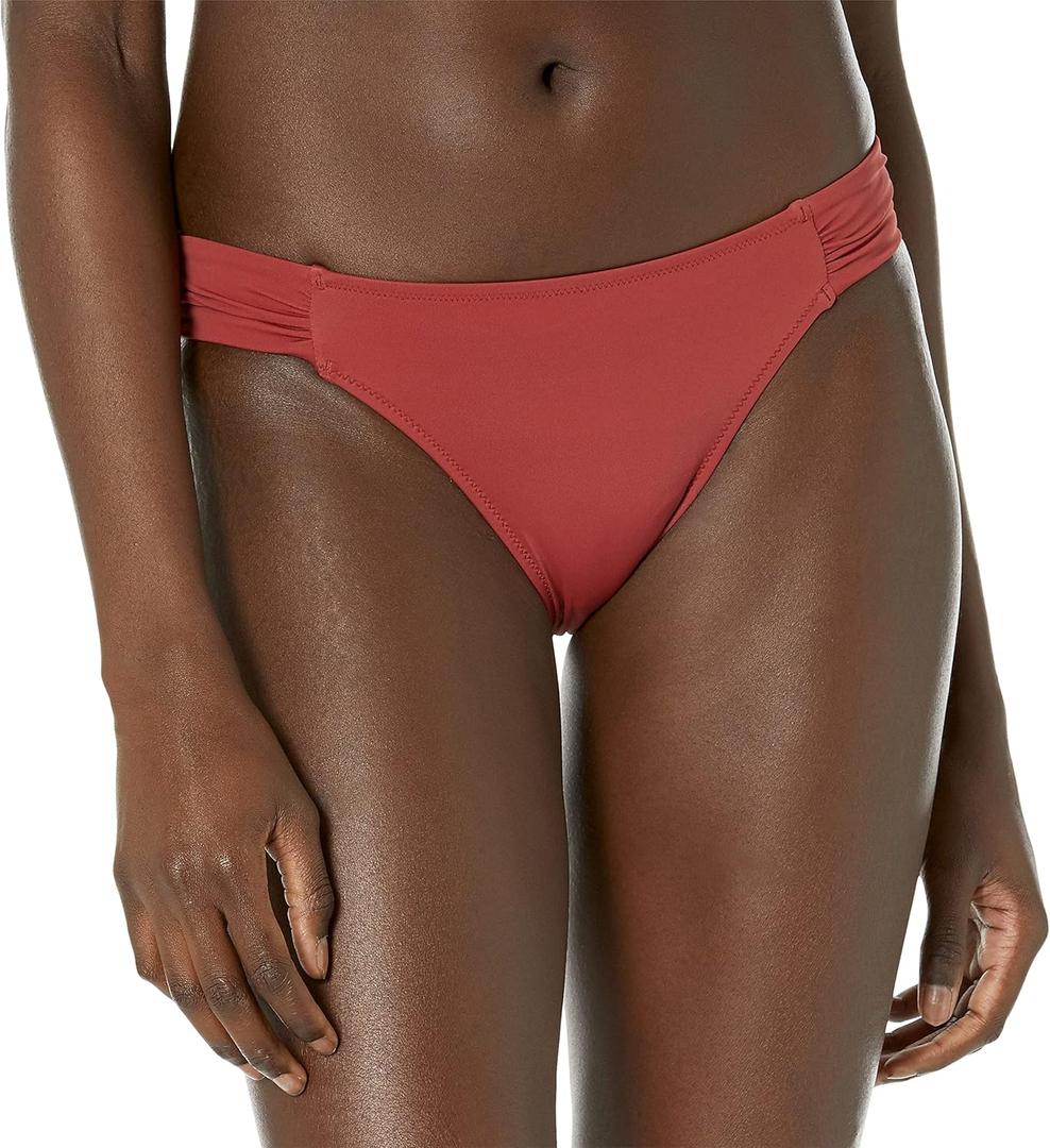Amazon Essentials Women's Side Tab Bikini Swimsuit Bottom (Large, Brick Red)