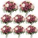 Geosar 8 Bundles Artificial Peonies Flowers Fake Silk Peony Bouquet Faux Peonies Flowers Bulk for Decoration Vase Floral Arrangements Wedding Party Table (Dusty Pink,Dusty Rose)