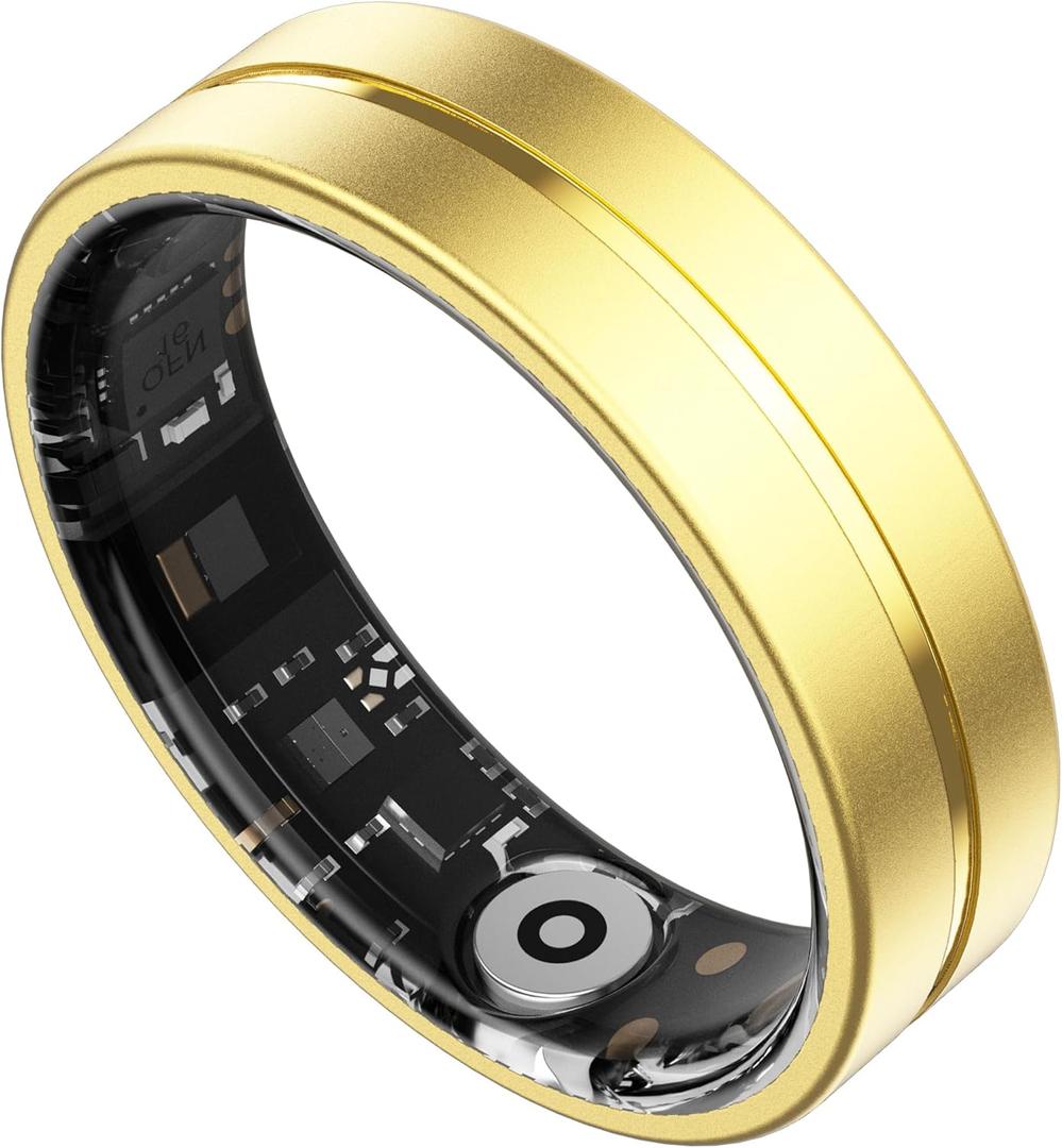 Smart Rings Fitness Health Ring Heart Rate Sleep Rings Remote Family Care Sports Exercise Modes Activity Tracker Pedometer Smart Rings for Android & iOS Phones (9, gold)