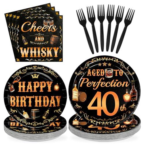 96 Pcs Whiskey 40th Birthday Party Supplies Aged To Perfection 40th Plates and Napkins Disposable Cheers and Whiskey Tableware Set for Men Vintage 40 Years Old Birthday Party Decorations Serves 24