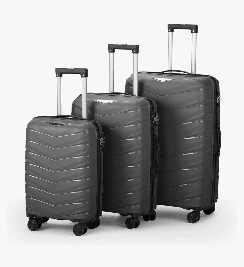 Karl home Luggage Set 3 Piece, PP Hard Shell Suitcase with Spinner Wheels & TSA Lock, Lightweight Carry on Suitcase Set 20in Carry-on 24in 28in Checked, Dark Gray