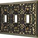 Amerelle Filigree Triple Toggle Cast Metal Wallplate in Antique Brass (3 Toggle)