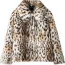 ebossy Women's Faux Fur Crop Jacket Long Sleeve Cozy Winter Warm Fluffy Leopard Pure Color Sherpa Coat with Pockets (Large, Snow Leopard)