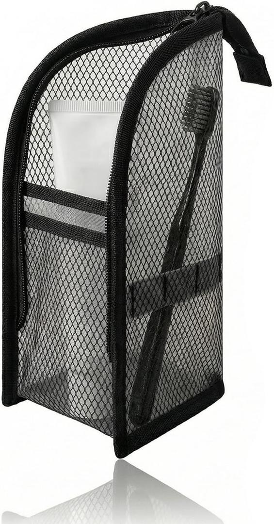 Standing Toiletry Bag, Portable Lightweight Travel Toiletry Bag, Mesh Large Capacity Cosmetic Waterproof Bag,Foldable Clear Hanging Travel Toiletry Bag Cosmetic Organiser Storage(Black)