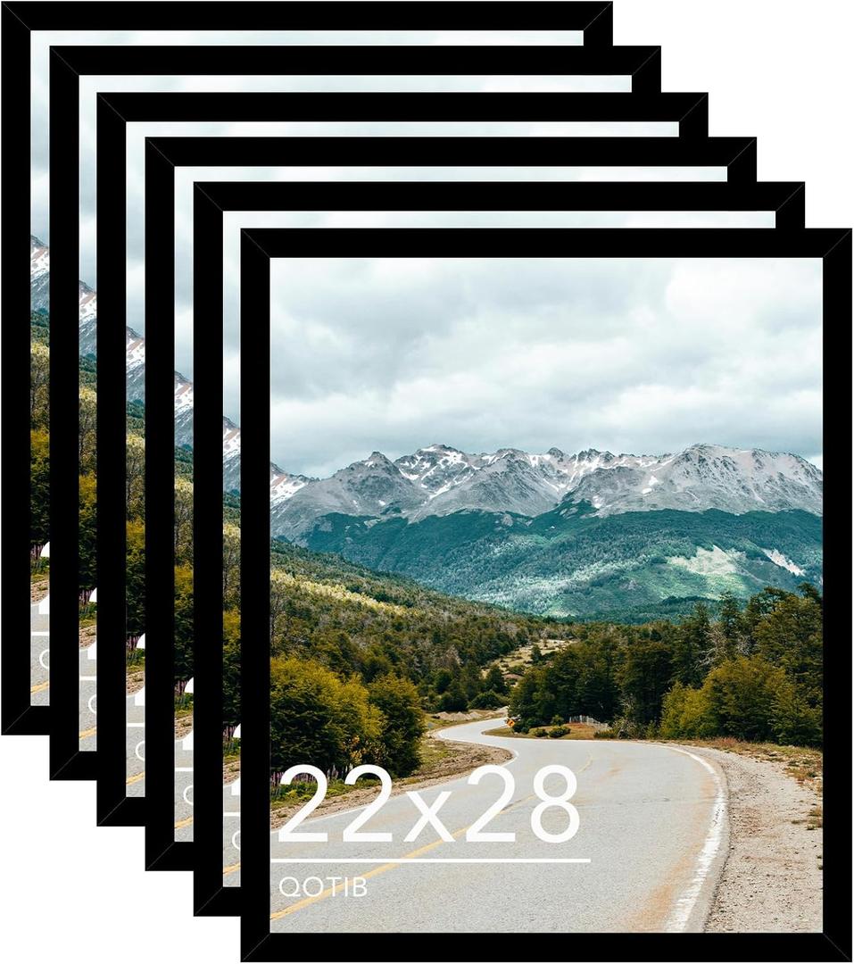 Wood 22x28 Picture Frame Black for Wall Hanging, 22 x 28 Frame Poster Photo Frame for Wall Horizontally or Vertically, Black, 6 Pack