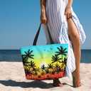 Beach Bags for Women Cute Print Waterproof Sandproof Women Tote Bag with Zipper Colorful Pool Bags for Gym Travel Vocation
