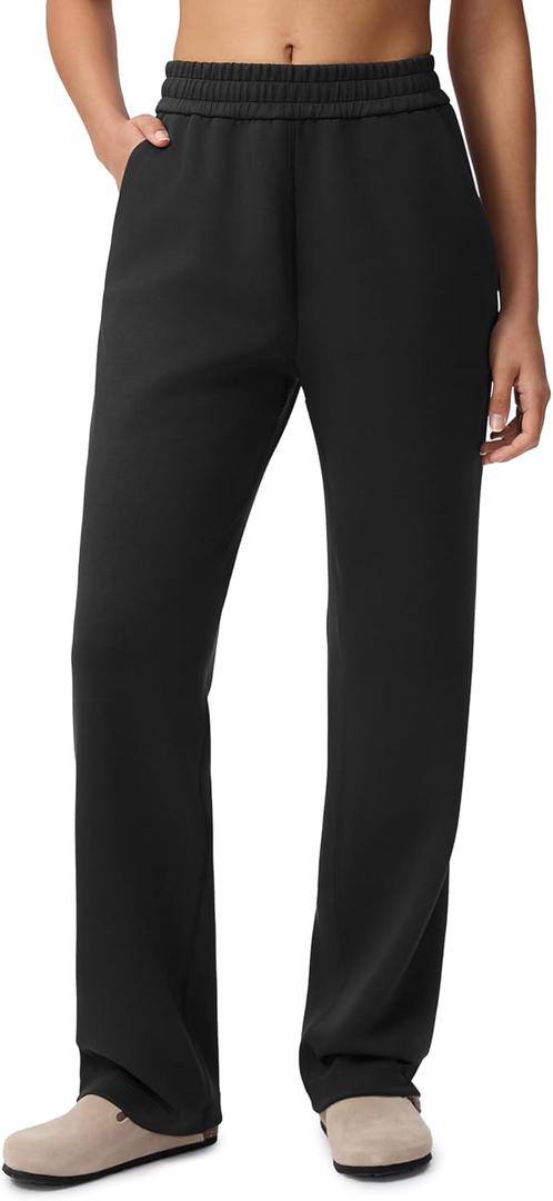 Women's 30" Wide Leg Sweatpants with Pockets High Waisted Sweat Pants Stretch Casual Lounge (Black, M)