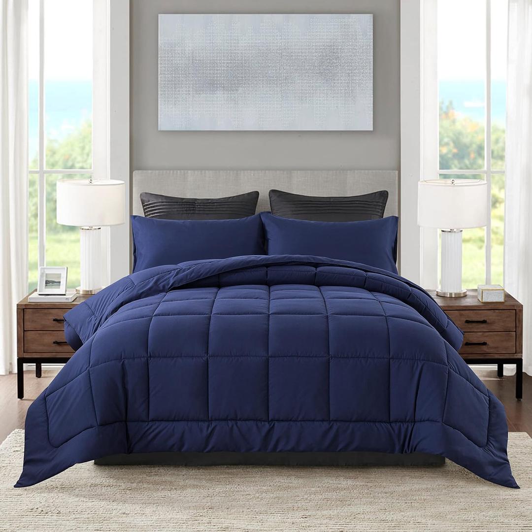 DOWNCOOL King Size Comforter Set -All Season Bedding Comforters Sets with 2 Pillow Cases -3 Pieces Bed Set Down Alternative King Bedding Set -Blue King Comforter Set (102"x90")
