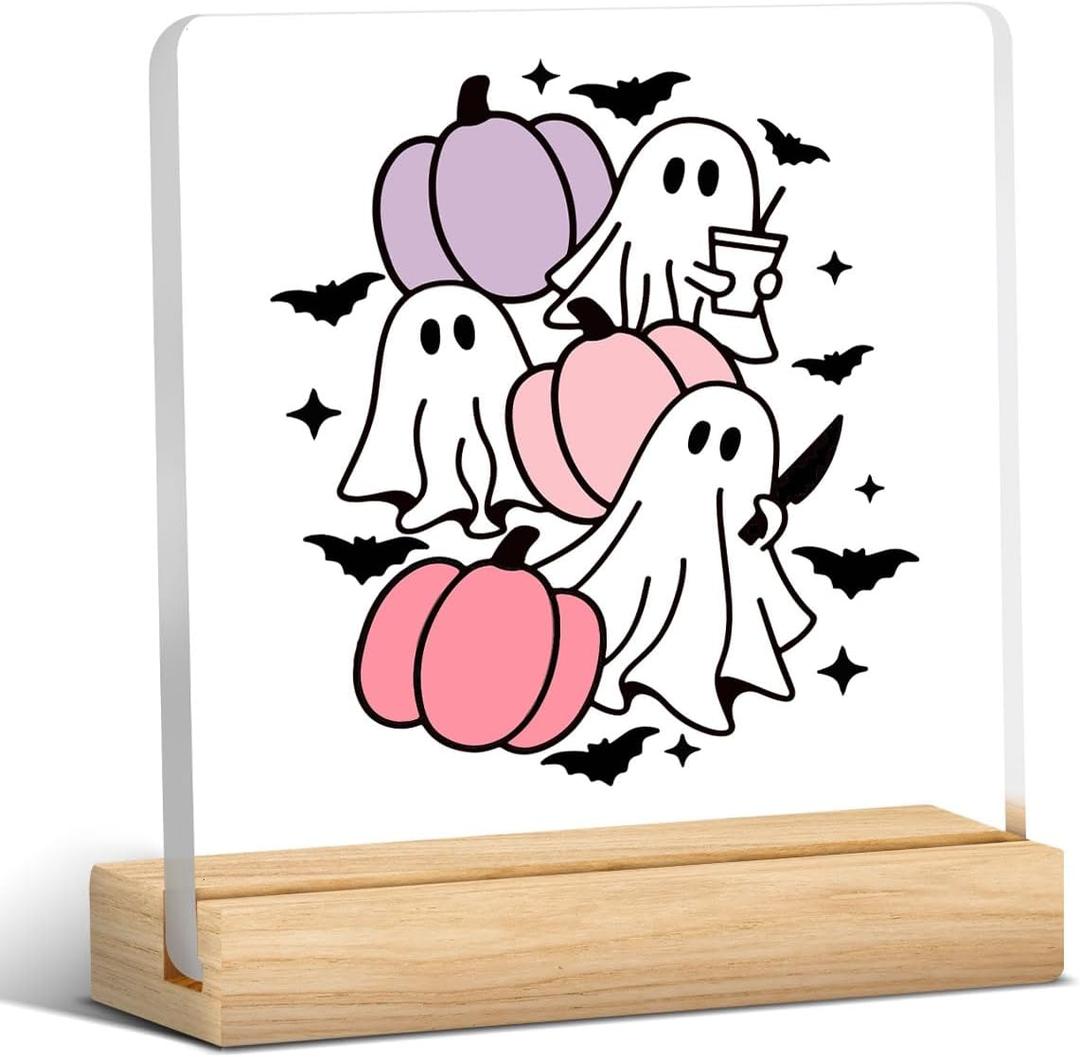Halloween Pumpkin Ghost Decor Decorations for Home Office Kitchen Pumpkin Ghost Acrylic Sign Desk Decor Gifts for Women