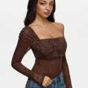 REORIA Sexy Lace Bodysuit One Shoulder Bodysuit Long Sleeve Bodysuits for Women Going Out Y2K Clothes 2025, M