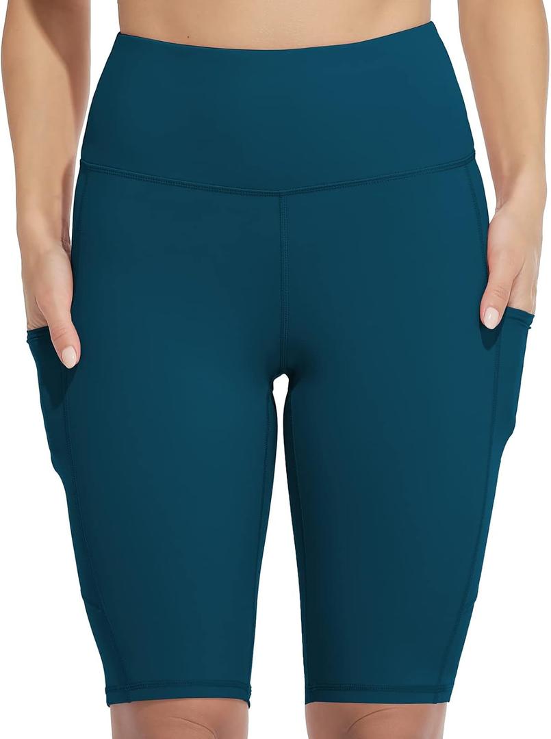 SOCIALA Womens Biker Shorts with Side Pockets Workout Athletic Running Yoga 12" Bike Shorts, Dark Green, Small