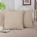 Throw Pillow Covers Set of 2, Soft Chenille Decorative Cushion Covers with Hidden Zipper for Sofa, Couch, Bedroom & Boho Farmhouse Home Decor 20 x20in (Beige)