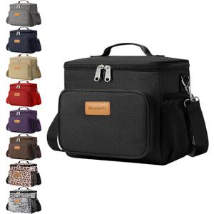 Macadamla Weinas Lunch bag for Women/Men,Reusable Lunch Box Leakproof Cooler Bag for Adult,Collapsible Lunch Bag with Adjustable Shoulder Strap for Work Office Picnic Beach Black