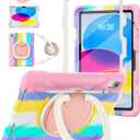 BATYUE Case for iPad (A16) 11th/10th Gen 11''/10.9'' - Heavy Duty Shockproof Cover for Kids with 360 Rotating & 180 Folding Stand, Screen Protector, Shoulder Strap & Pencil Holder | Colorful Pink