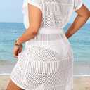 Aqua Eve Plus Size Swimsuit Cover Up for Women-Crochet Beach Dress V Neck Tie Waist Bathing Suit Cover Up (White)