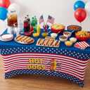 Chumia 6 ft 4th of July Rectangle Tablecloth Stretch Spandex Hot Dog Patriotic Tablecloth 250th Anniversary USA Independence Day Table Cover American Flag Table Cloth for 4th of July Party Decorations