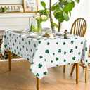 Horaldaily St. Patrick's Day Tablecloth 6084 Inch, Irish Clover Shamrock White Washable Table Cover for Party Picnic Dinner Decor