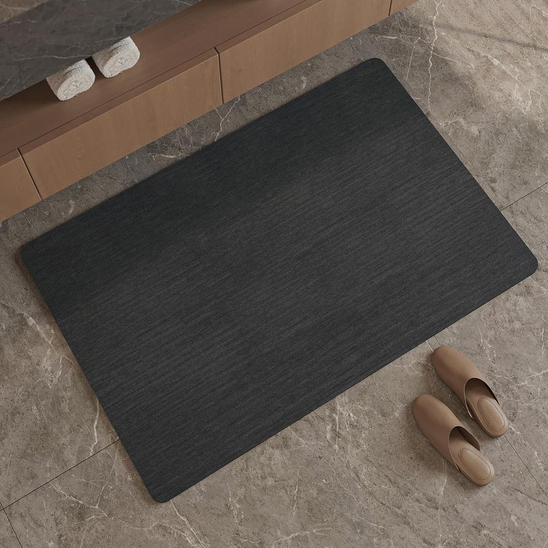 Mecko Bath Mat, Ultra Absorbent Quick Dry Bathroom Floor Mats-Rubber Non-Slip Thin Bathroom Rug Fit Under Door, Faux Suede Surface Shower Rug for Bathtub, Sink, Shower Room (Black,20"x32")