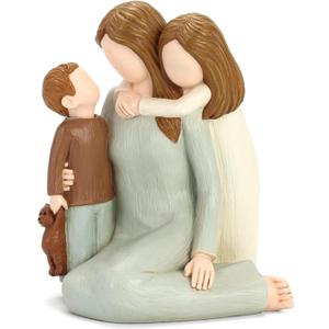 Mom and Kids Figurines, Sculpted Hand-Painted Mother and Two Children Statues, Mother Son Daughter Figures Gifts for Mother’s Day Anniversary Birthday