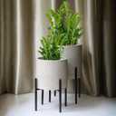 ARNIS Modern Plant Pots, Large Planters with Stand, Set of 2 Decorative Planters, Metal Pots with Drainage Holes for Living Room, Office, Garden or Balcony, 10.5 &12.55 Inch, Dirt