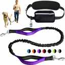 BJDQHKJ Hands-Free Dog Leash for Dogs up to 130 lbs  Heavy-Duty, Shock-Absorbing Bungee Leash with Zipper Pouch, Dual Padded Handles & Adjustable Waist Belt for Running & Walking  Bright Purple