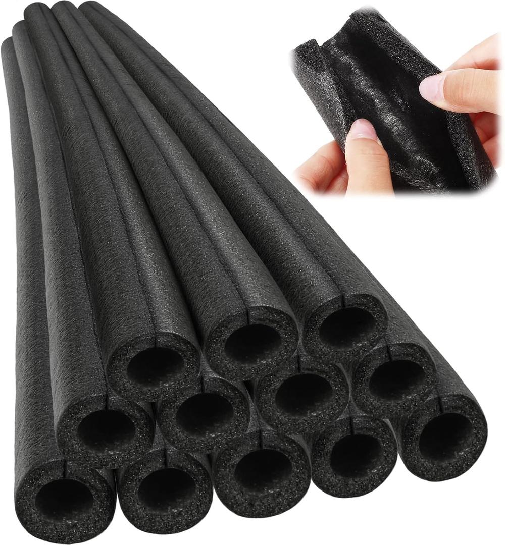 Amylove 12 Pcs 3.3 Feet Foam Pipe Insulation Foam Tube Insulating Water Pipe Pool Swim Noodles Pre Slit Heat Preservation Pipes Covers for Tubing Outdoor Winter Freeze Protection(Black,1.5 Inch)