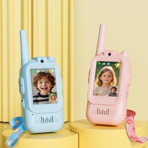 Walkie Talkie for Kids with Video: 2 Pack Rechargeable Toddler Toys with HD Camera & Voice Changer, Long Range Gift Toys for Boy & Girl Age 3-8 for Outdoor Play, Camping (Pink-Blue)