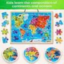 SYNARRY Large USA World Solar System Wooden Magnetic Puzzles for Child Ages 4-6, Wood Puzzles Educational Games Toys Easter Gifts for Children, United States World Space Map for Boys Girls Age 3-5 4-8, 16.14 x 12.2 inches, 136 pieces