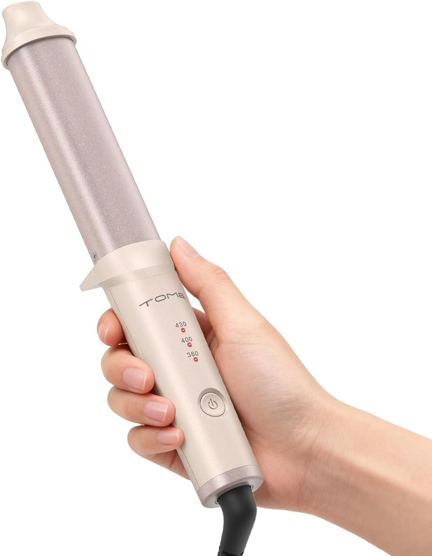 Mini Oval Curling Wand, 1.25 inch (32mm) No-Clamp Ceramic Wand-Style Curling Iron, 3 Temps 360/400/430F, 120240V Dual Voltage Travel Curler (Pink)